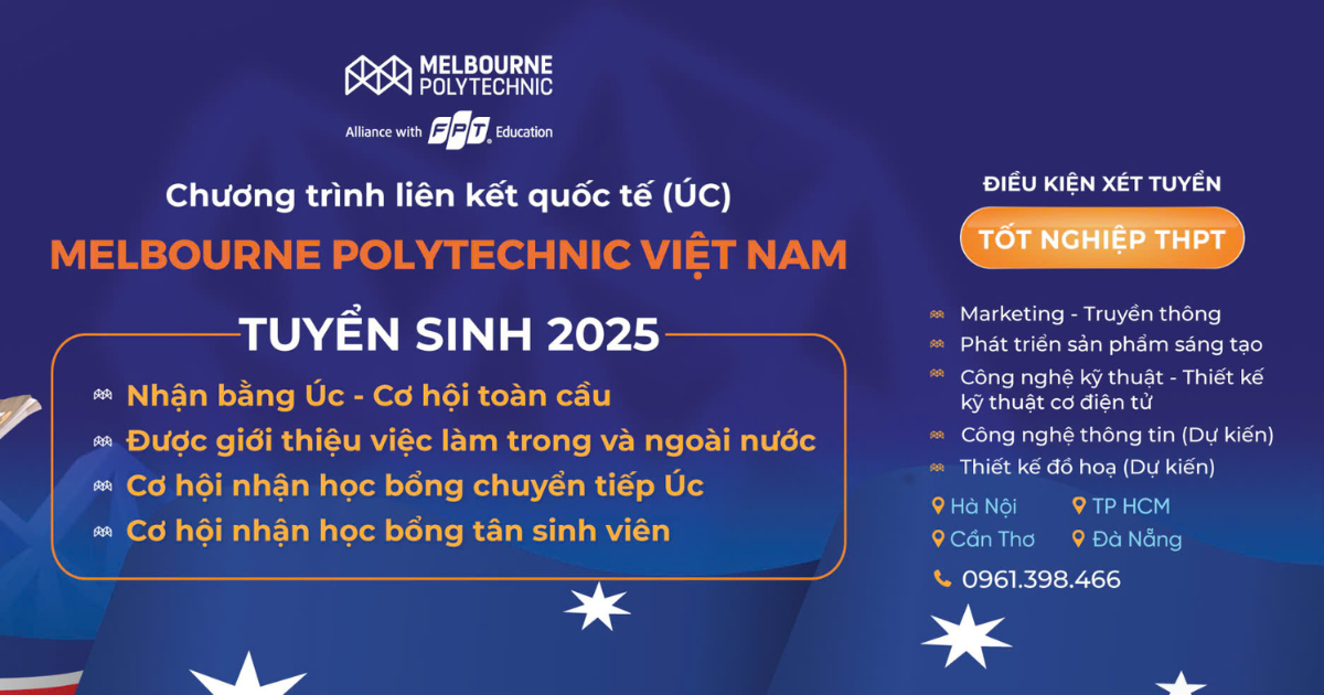 Melbourne Polytechnic Việt Nam thông báo tuyển sinh 2025 với học bổng lên tới 50%