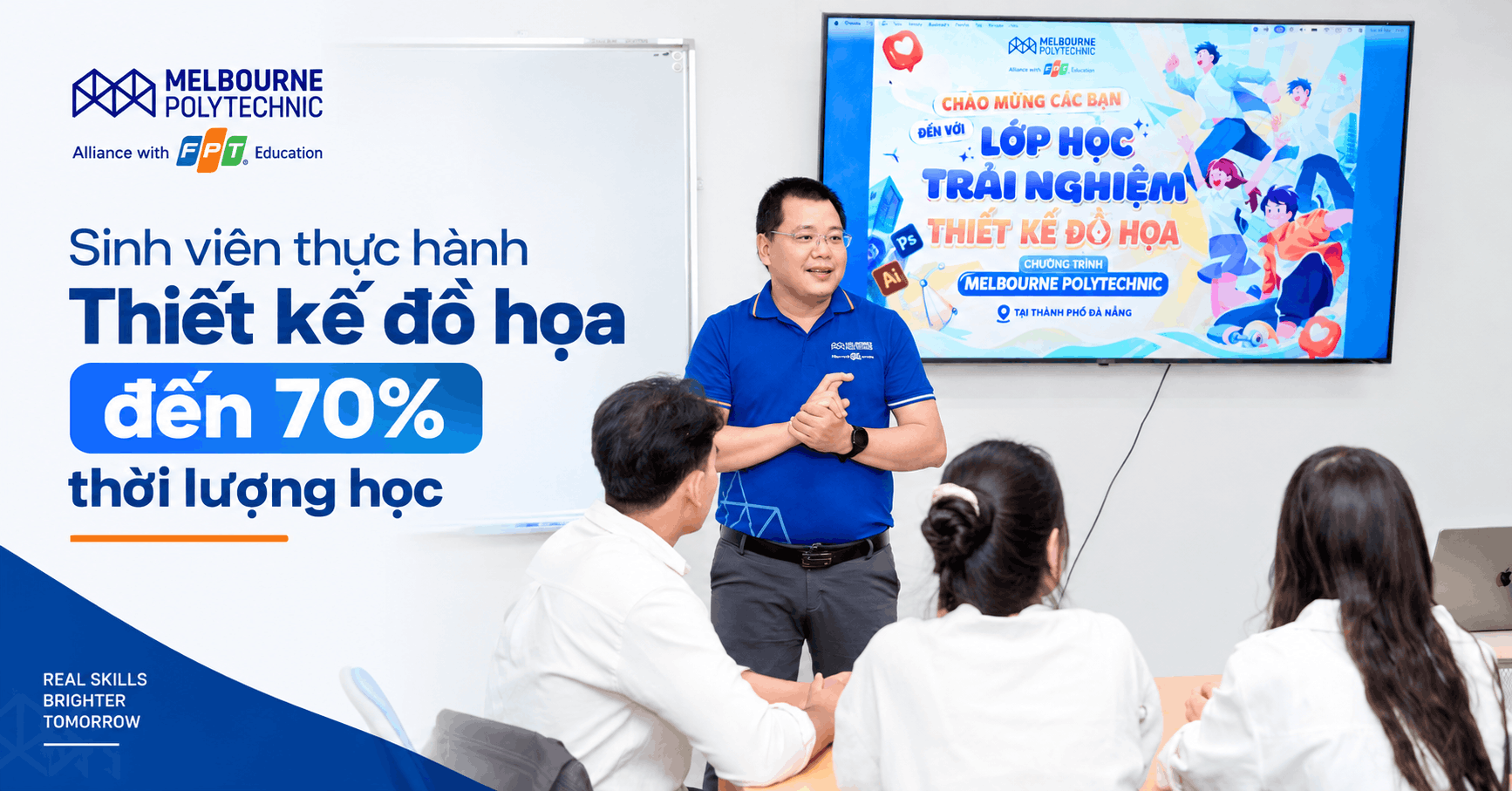 Sinh viên thực hành thiết kế đồ họa đến 70% thời lượng học