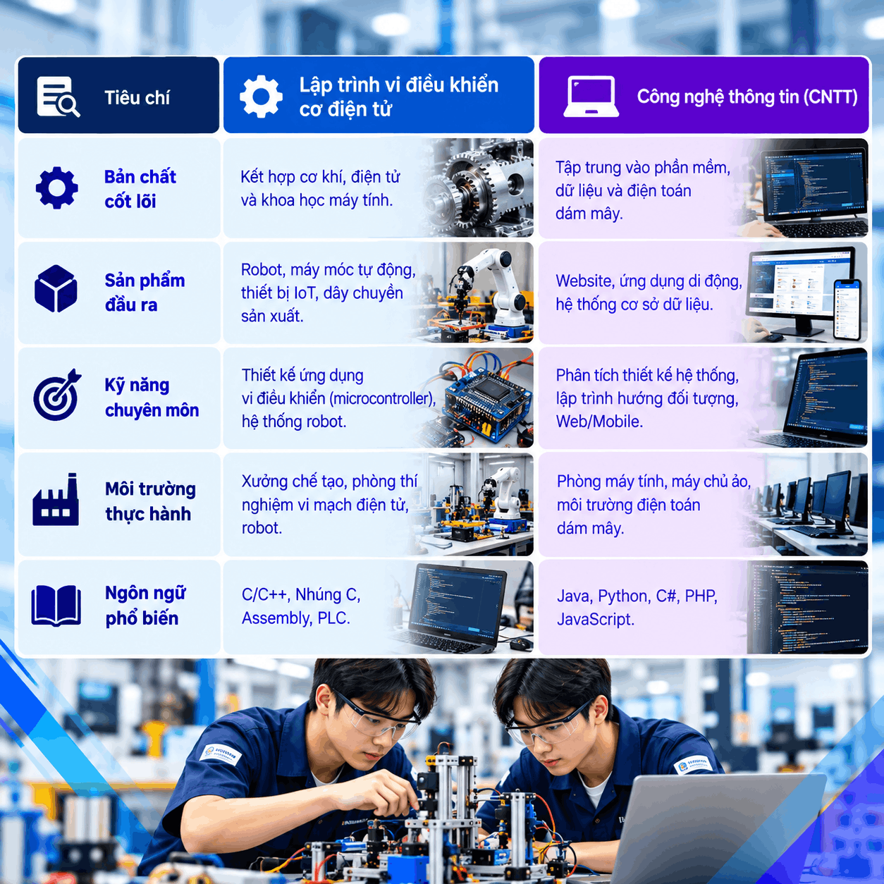 So sánh chi tiết lập trình vi điều khiển cơ điện tử và công nghệ thông tin