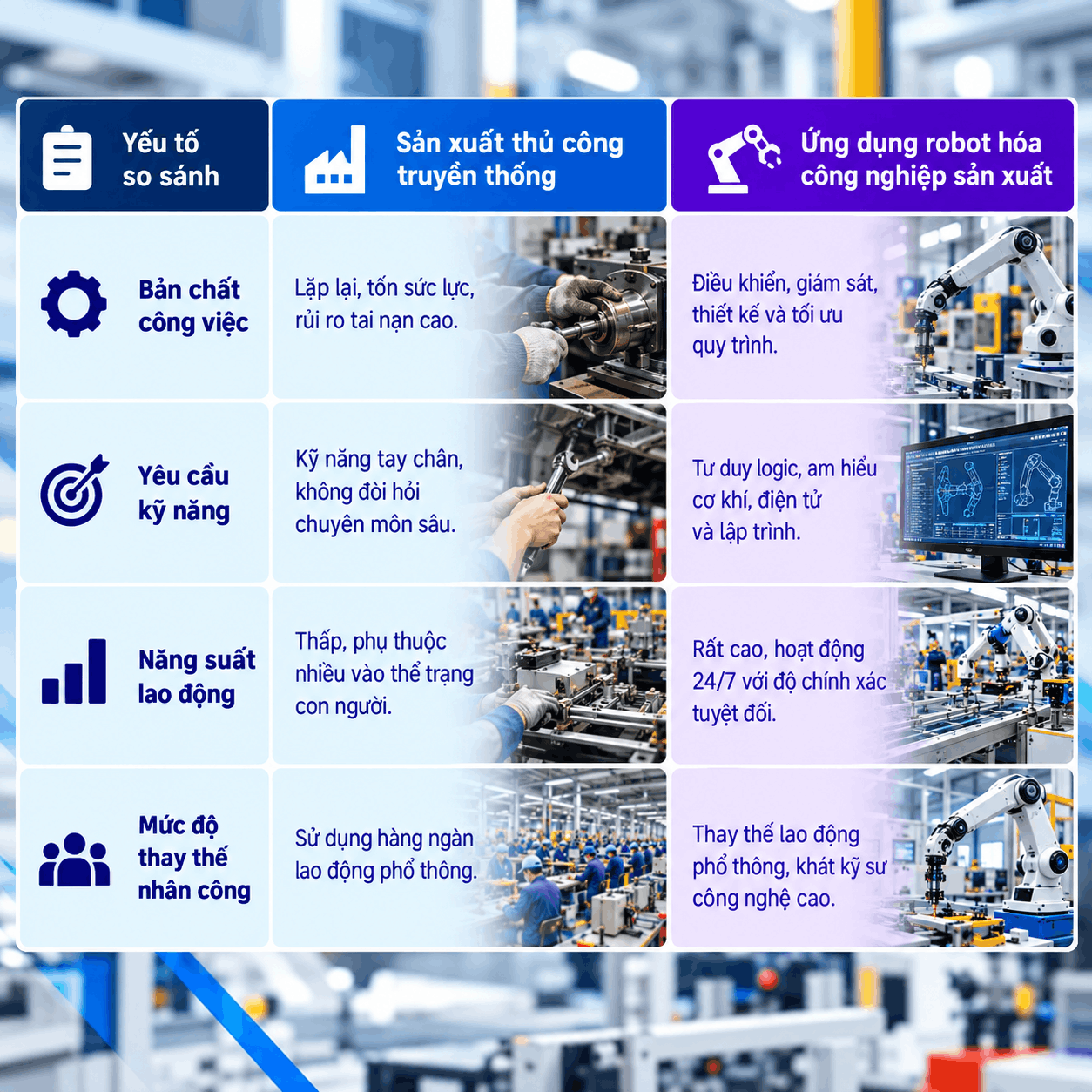 Ứng dụng robot hóa công nghiệp sản xuất