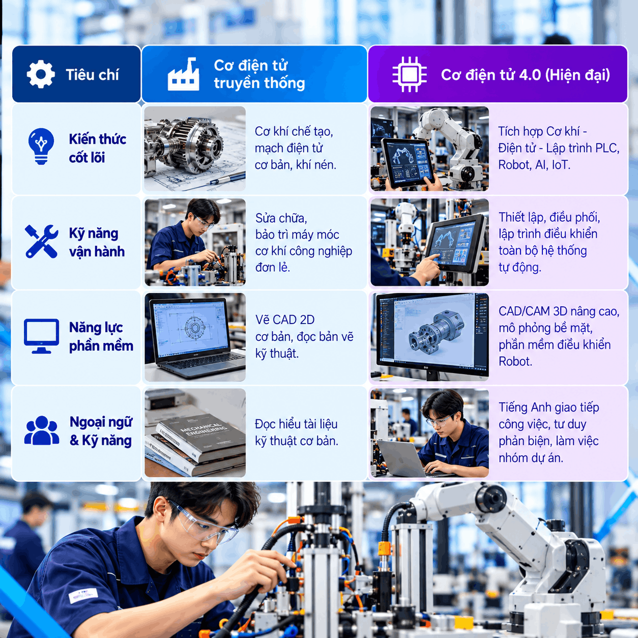 khác biệt về tiêu chuẩn tuyển dụng nhân sự Cơ điện tử