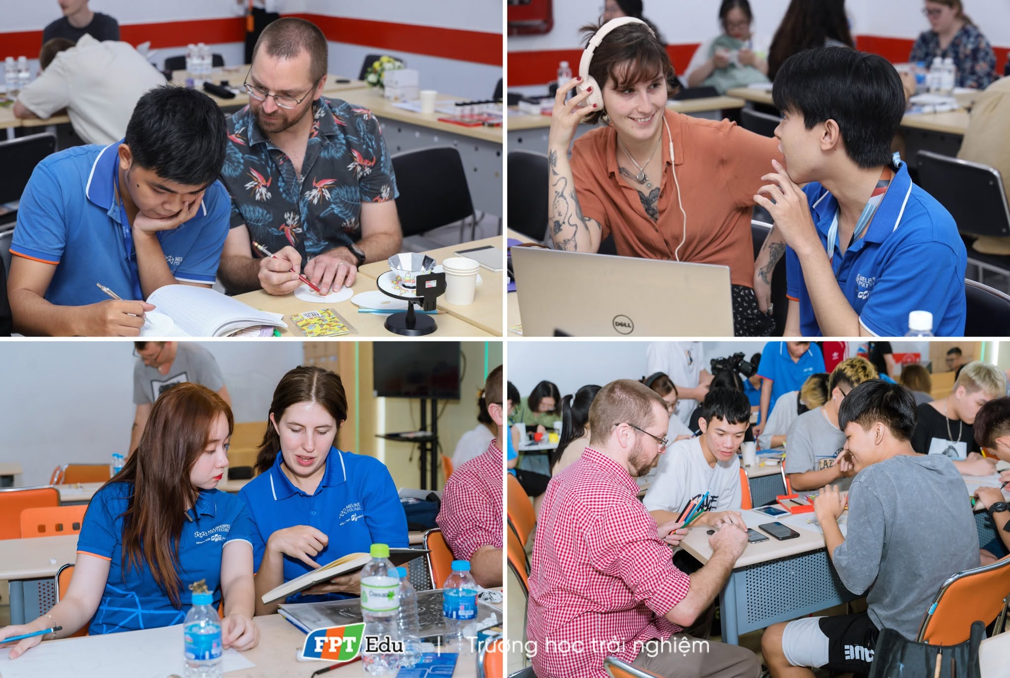 Giảng viên nước ngoài đang hướng dẫn sinh viên Melbourne Polytechnic Việt Nam thực hành làm dự án nhóm. Giảng viên nước ngoài đang hướng dẫn sinh viên Melbourne Polytechnic Việt Nam thực hành làm dự án nhóm.