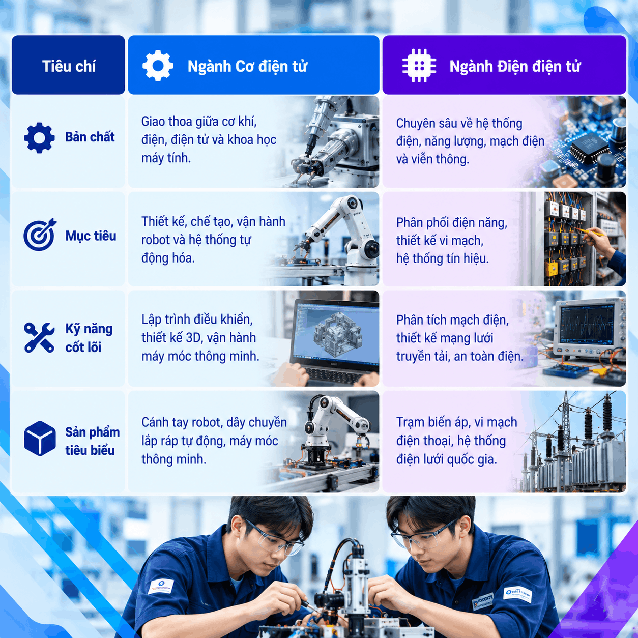 so sánh Cơ điện tử và Điện điện tử